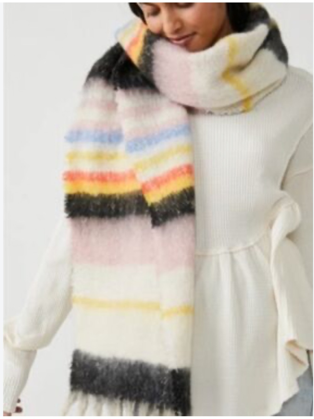 Free People Oversized Striped Blanket Scarf Tassel Fringe Multicolour one size